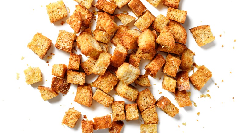 Pile of crunchy croutons