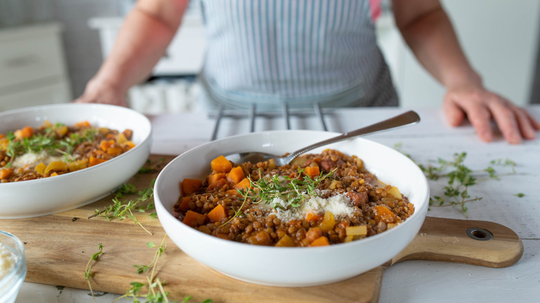 Cooked dishes on a kitchen counter