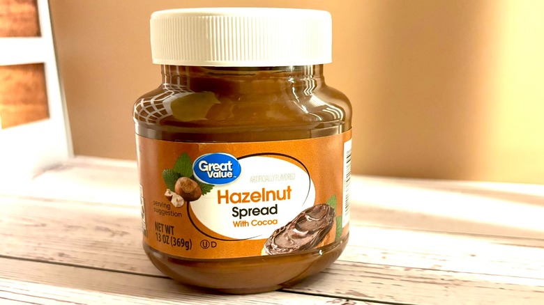 Great Value Hazelnut Spread jar on table