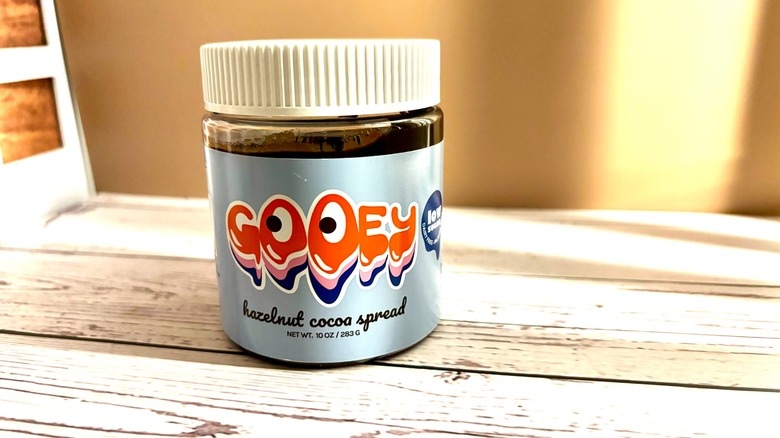 Gooey Hazelnut Cocoa Spread jar on table