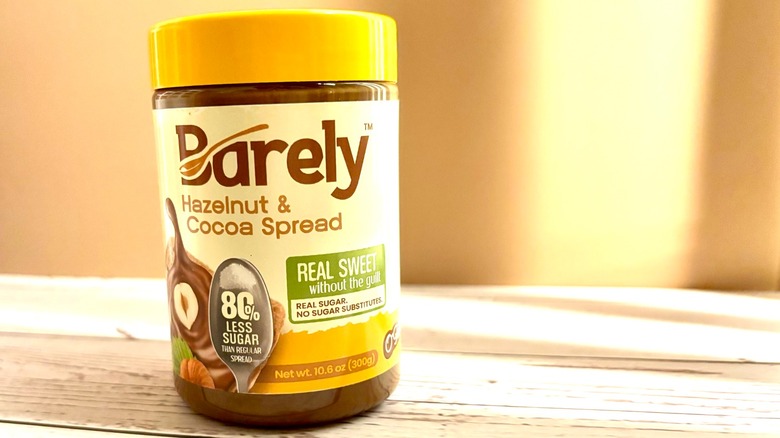 Barely Hazelnut & Cocoa Spread jar on table