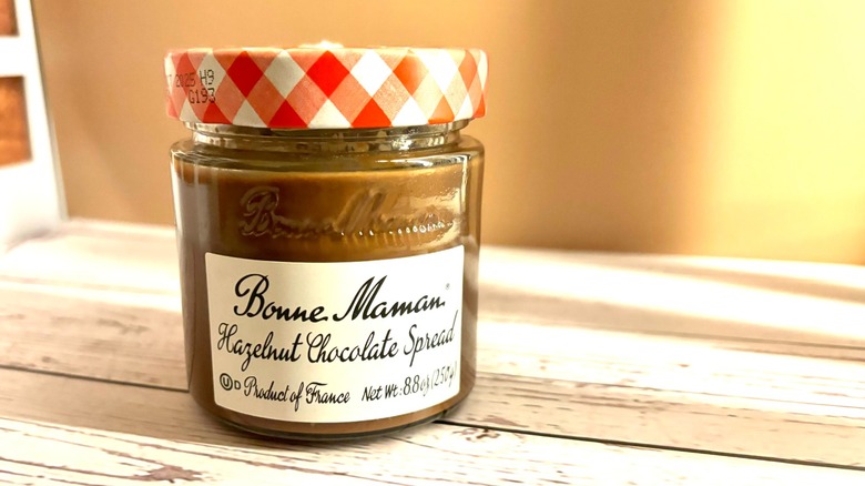 Bonne Maman Hazelnut Chocolate Spread jar on table