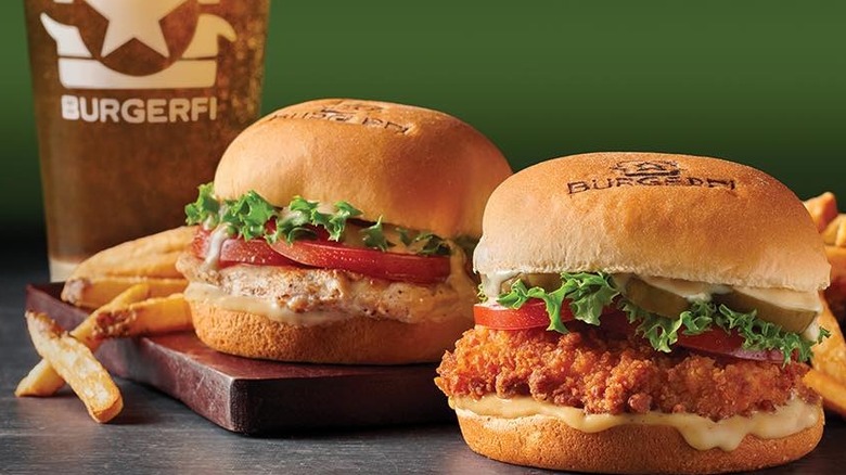 two BurgerFi chicken sandwiches