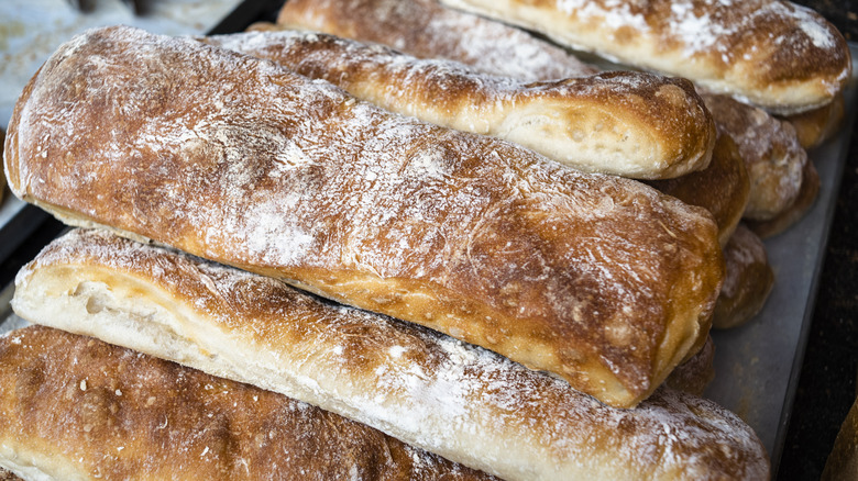 Display of freshly baked ciabatta bread