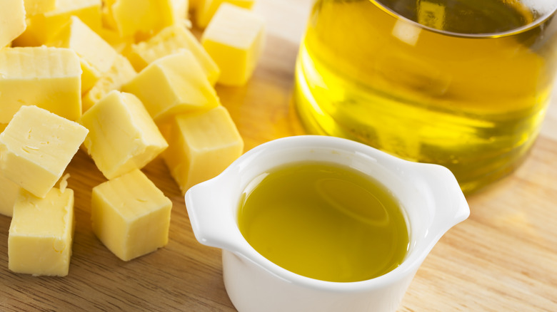 Butter and olive oil on display