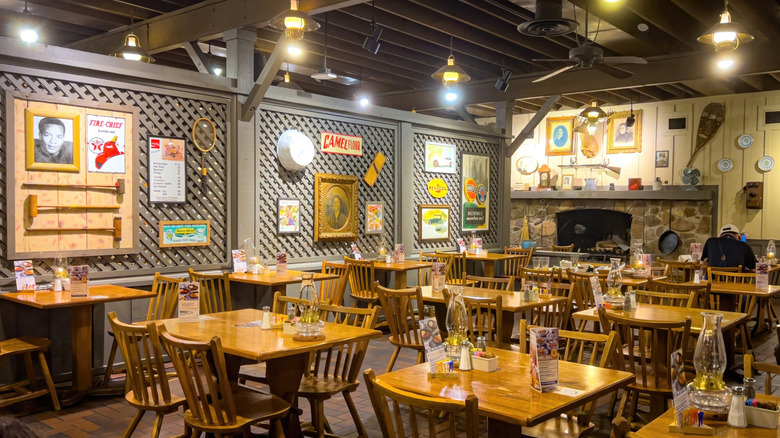 Interior of a mostly empty Cracker Barrel store