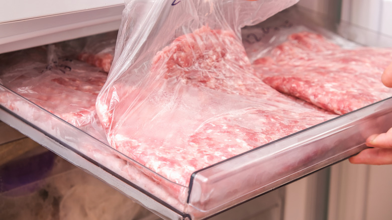 Ground beef in freezer