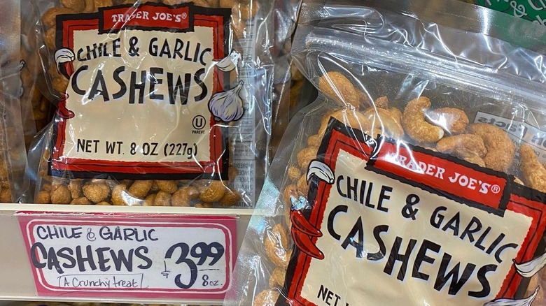 Bags of Trader Joe's Chile & Garlic Cashews