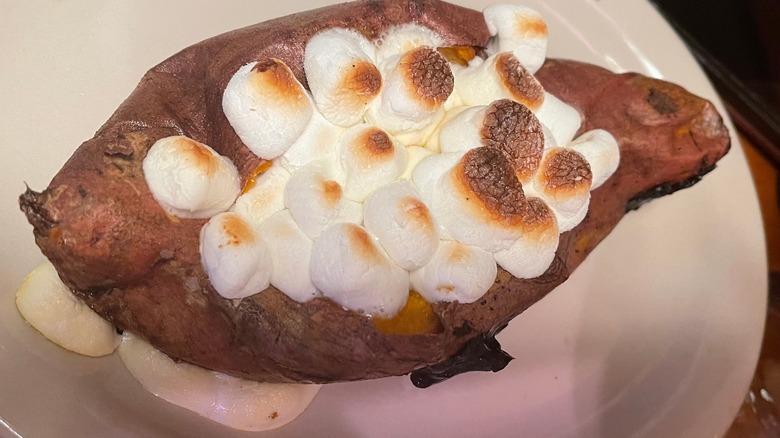 sweet potato topped with roasted marshmallows