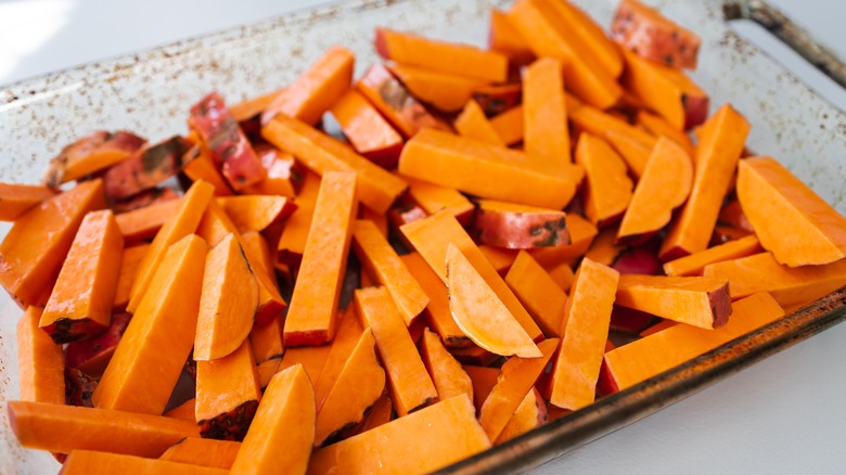 sweet potatoes on oven rack