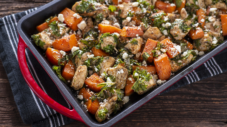 sweet potatoes in chicken and veggie casserole