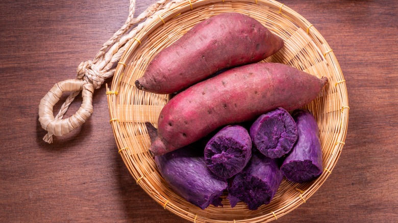 purple sweet potatoes in basket