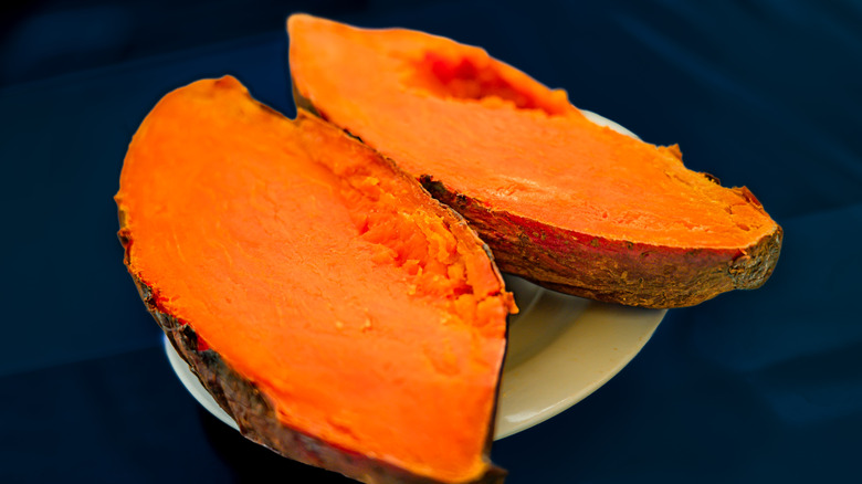 undercooked sweet potatoes sliced open