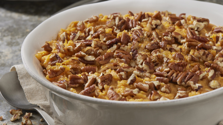 chopped pecans over sweet potato casserole