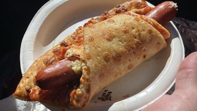 costco hot dog in pizza slice