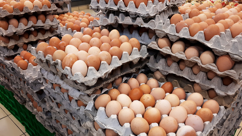 Crates of brown eggs