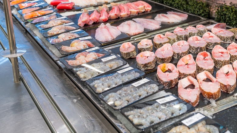 Seafood display at store