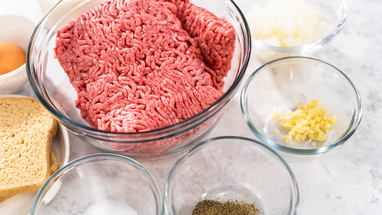 Bowls of meatloaf ingredients