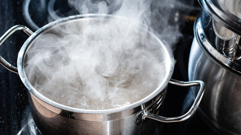 A large pot of boiling water