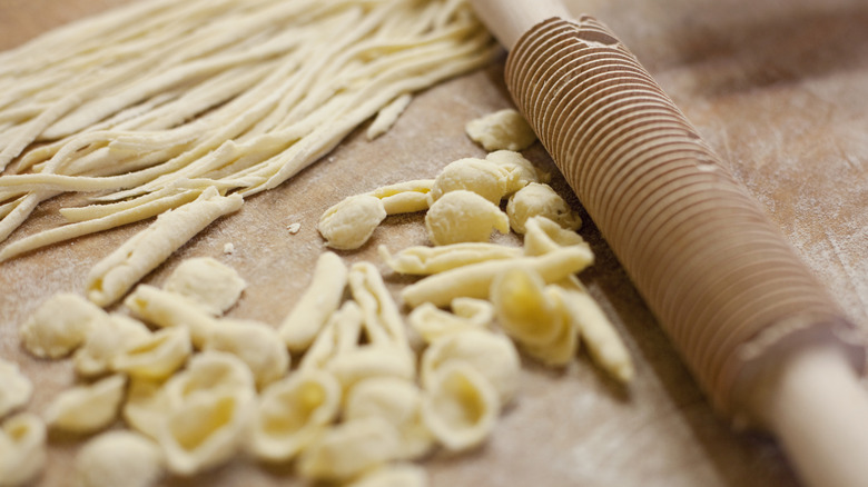 Homemade pasta with rolling pin