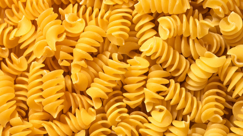 Close-up of dried fusilli pasta