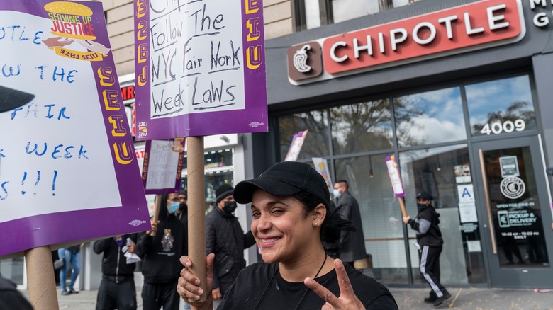 Protestors outside Chipotle