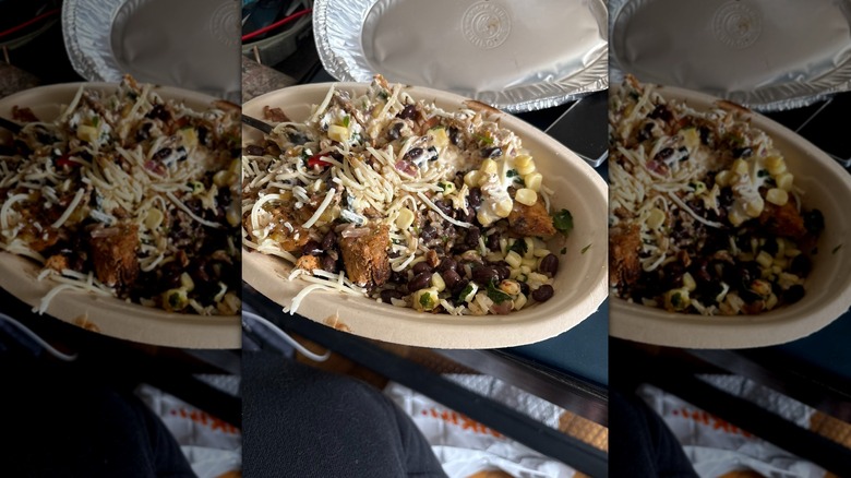 An underfilled Chipotle bowl