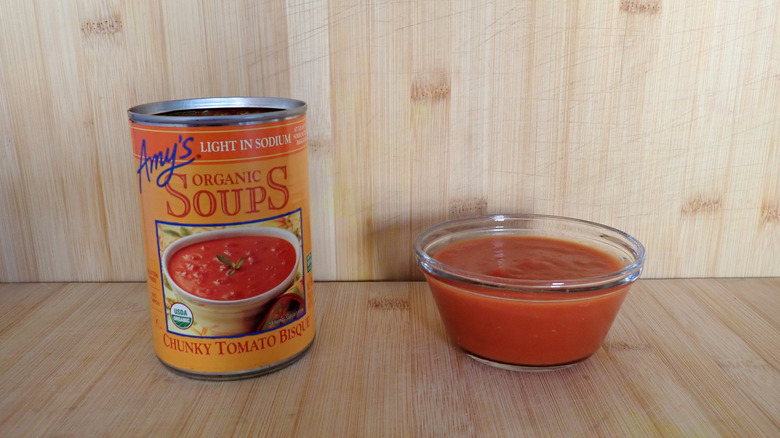 A can of Amy's tomato bisque