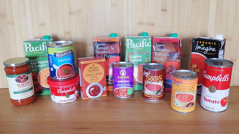 Assortment of store-bought tomato soups