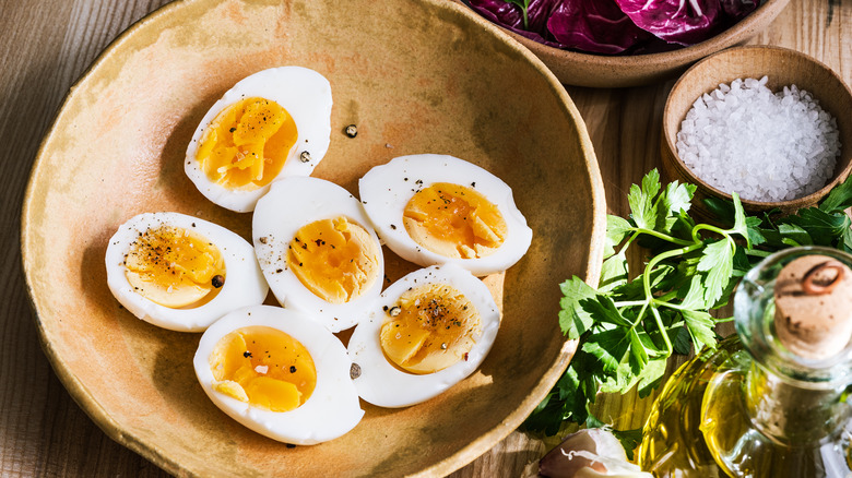 Hard-boiled egg halves