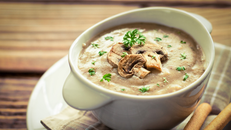 Bowl of cream of mushroom soup