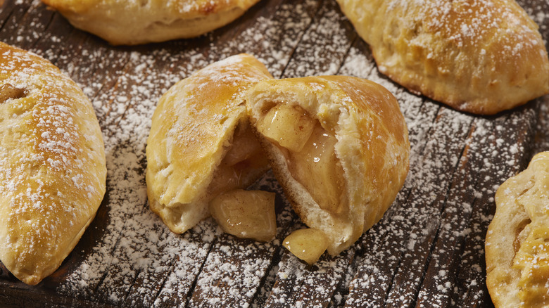 Apple fritters sprinkled with sugar