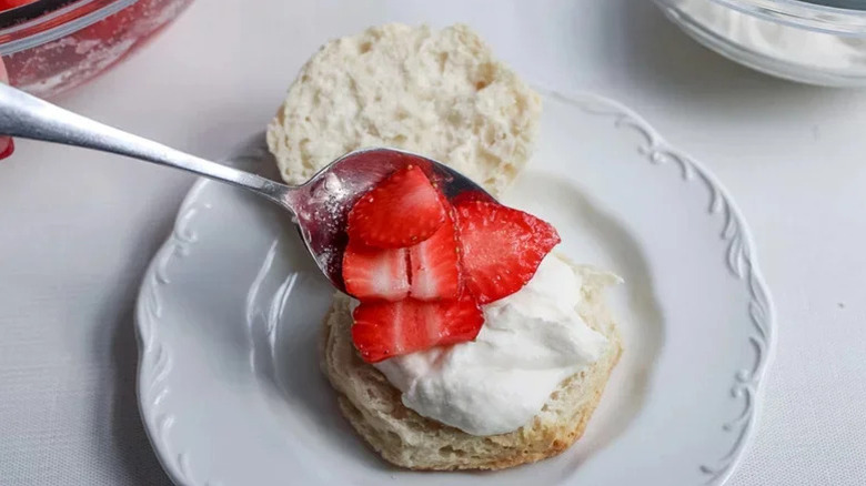 Strawberry shortcakes being made in biscuit