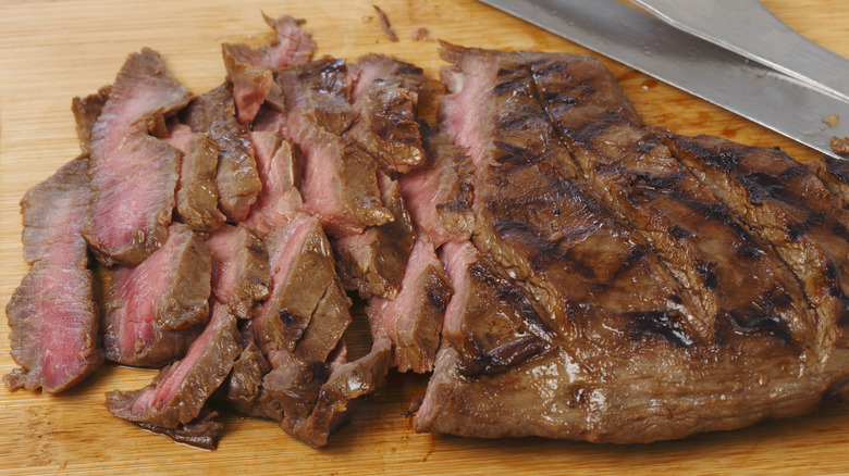 Steak sliced against the grain