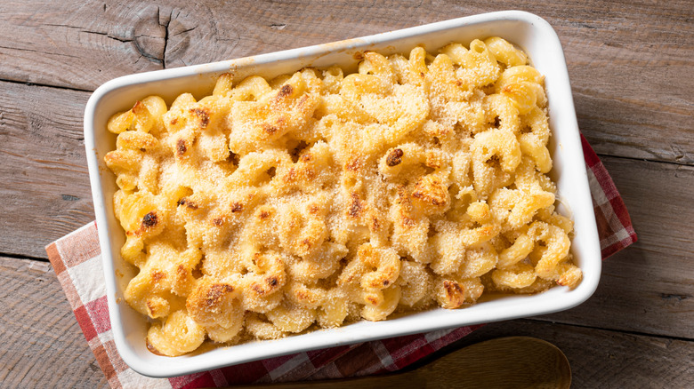 torched breadcrumb topping on macaroni and cheese