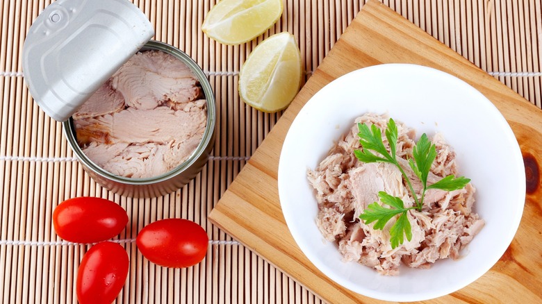 tuna can and white bowl