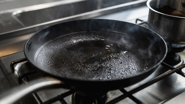 Smoking hot pan on stove