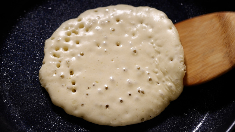 Bubbles on surface of cooking pancake