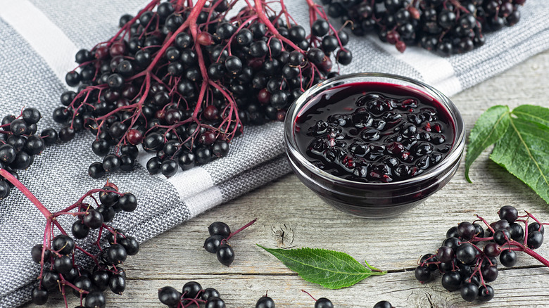 Fresh elderberries and elderberry syrup