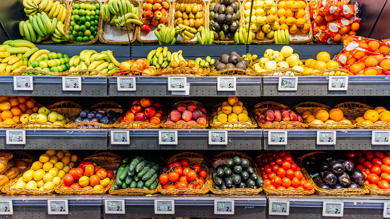 Fruits and vegetables at a grocery store