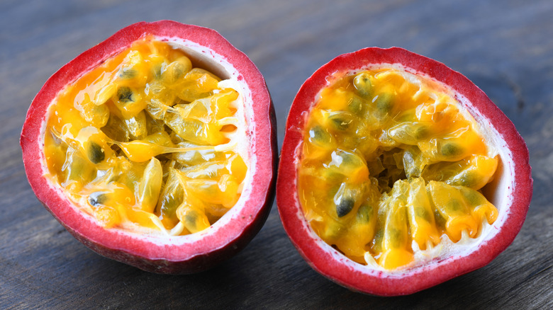 Passion fruit sliced open