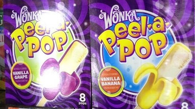 Grape and banana Wonka Peel-A-Pops in freezer