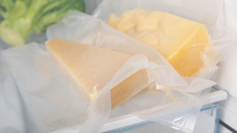 Hard cheeses vacuum-sealed in fridge