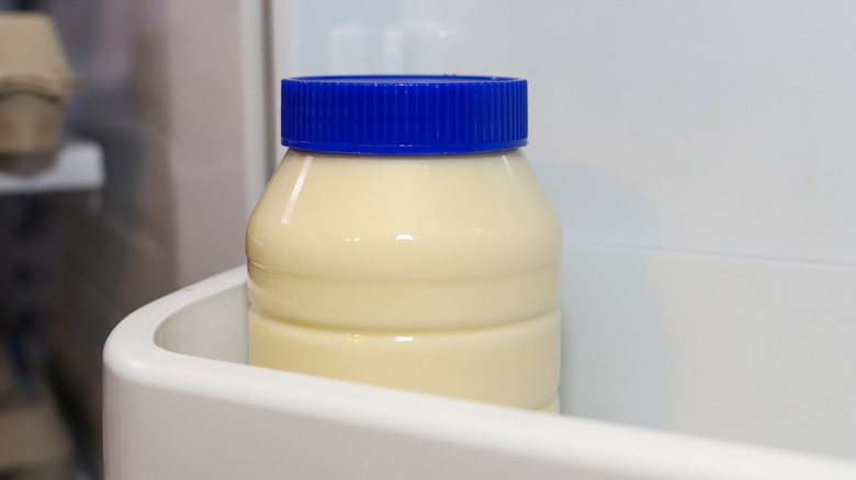 Jar of mayo in refrigerator door