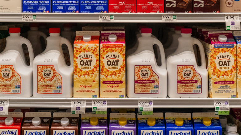 Supermarket shelf of dairy-free milk