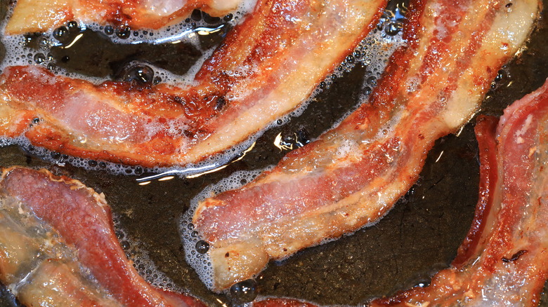 Bacon cooking in pan