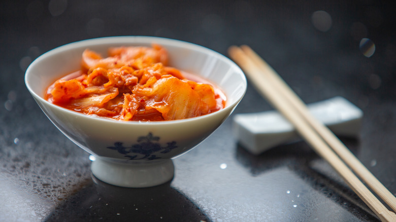 porcelain bowl with kimchi