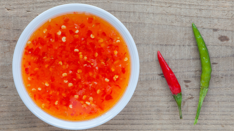 Chili sauce in white dish