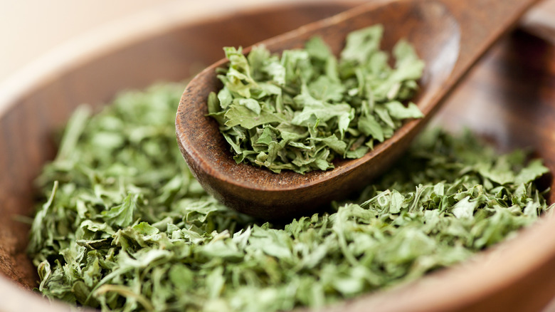 Herbs in a wooden dish