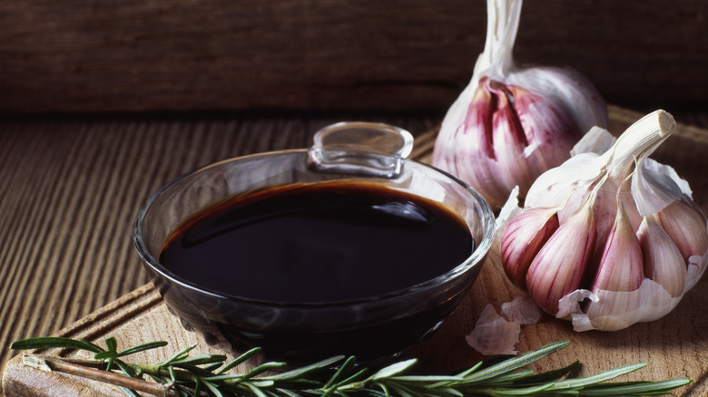 Glass bowl of balsamic vinegar